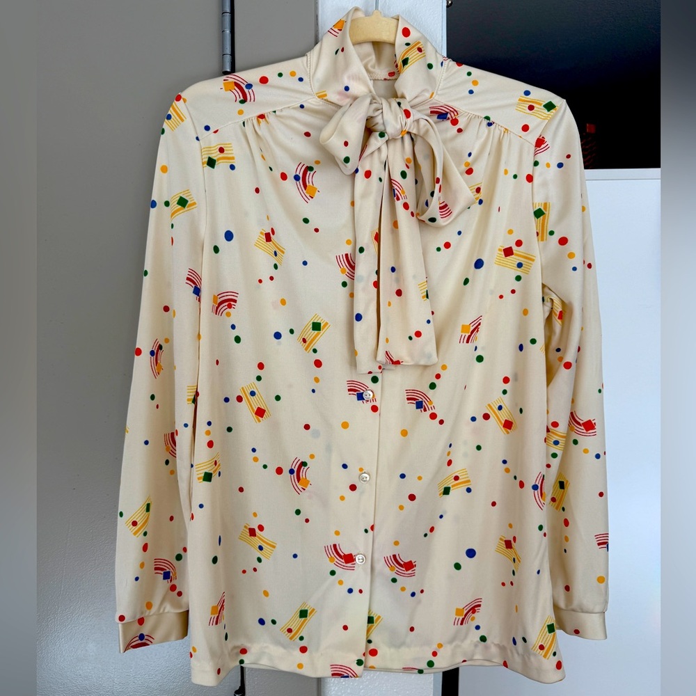 70’s Polyester Tie Front Blouse